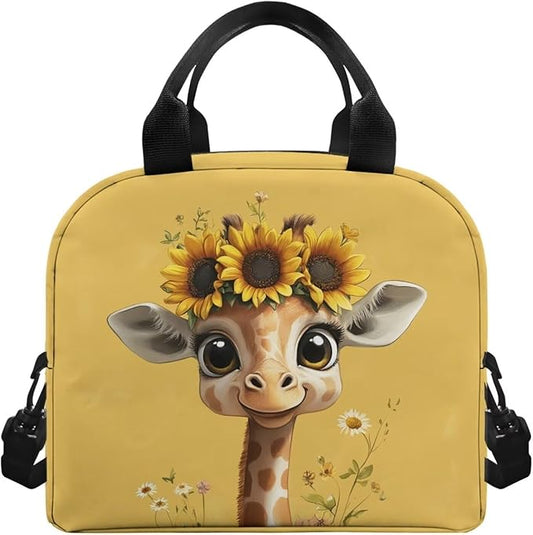 Showudesigns Sunflower Giraffe Lunch Bag for Girls 8-10 10-12 Insulated Lunch Box Kids Cute Food Cooler Tote Bags with Shoulder Straps Lunchbox Containers Travel Bag Picnic Bags