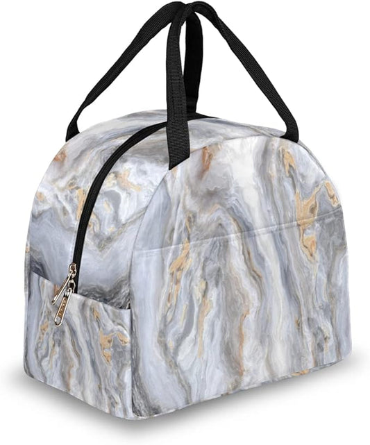 Insulated Lunch Bag for Women Men Gray Marble Texture Waterproof Thermal Tote Bag Reusable Lunch Box Container Lunch Holder Leakproof Lunch Cooler Bag Picnic Travel Work