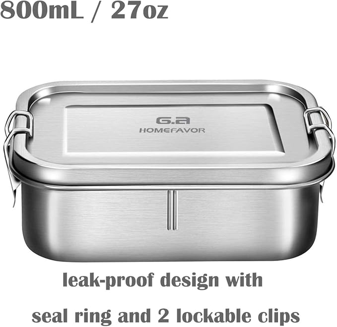 G.a HOMEFAVOR Bento Lunch Box, Stainless Steel Lunch Containers Leakproof with Removable Divider, Metal Lunch Containers, 800ML, Dishwasher Safe