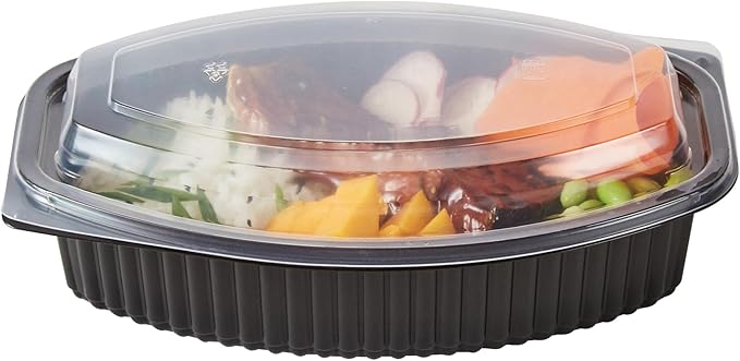 Restaurantware RW Base 32 Ounce Meal Prep Containers, 100 Microwavable To Go Containers With Lids - Disposable, Freezable, Black Plastic Oval Food Containers, Pack Hot And Cold Food, For Takeaway