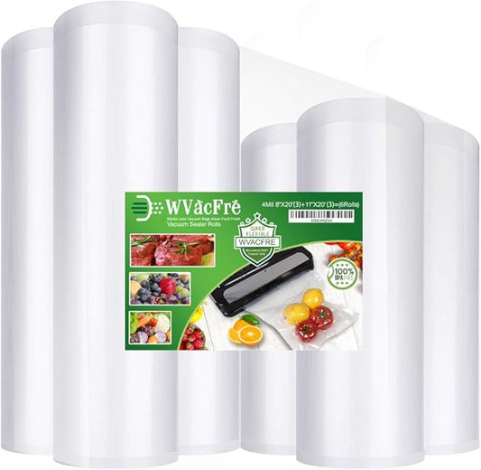 6 Pack 8"x20'(3Rolls) and 11"x20'(3Rolls) Vacuum Sealer Bags Rolls with Commercial Grade,BPA Free,Heavy Duty,Great for Food Vac Storage or Sous Vide Cooking