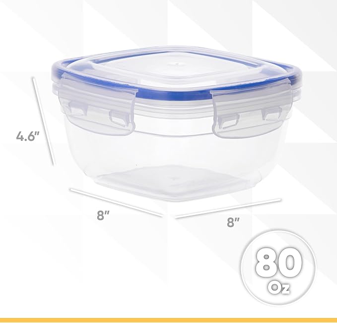 Superio Plastic Food Storage Containers with airtight Lid for Pantry, 2 Pack, Fridge- 80 Oz- BPA Free, Leakproof Sealed Container- Microwave, Dishwasher and Freezer Safe, Clear (Clear)