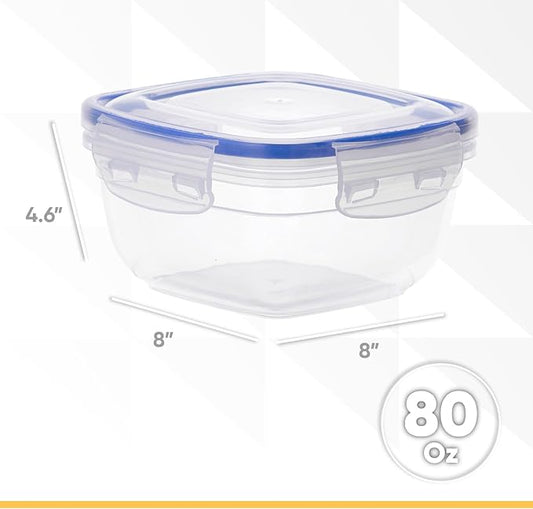 Superio Plastic Food Storage Containers with airtight Lid for Pantry, 2 Pack, Fridge- 80 Oz- BPA Free, Leakproof Sealed Container- Microwave, Dishwasher and Freezer Safe, Clear (Clear)