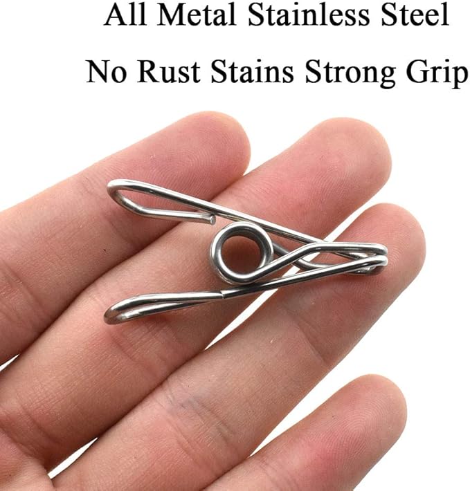 HAHIYO Clothespins Chip Clips All Metal Stainless Steel No Rust Stains Strong Grip in Heavy Wind 1.7 Inches 30 Pack Small Do Not Fall Apart Open Wide for Holding Clothes Snack Bag Clamps