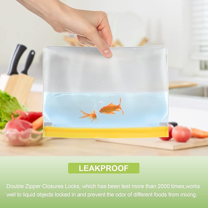 Dishwasher Safe Food Storage Bags Stand Up, Reusable Gallon Freezer Bags, Reusable Bags Various Size, Gallon Bags, Sandwich Bags, Snack Bags, Leakproof Reusable Silicone Bags (18Pack)