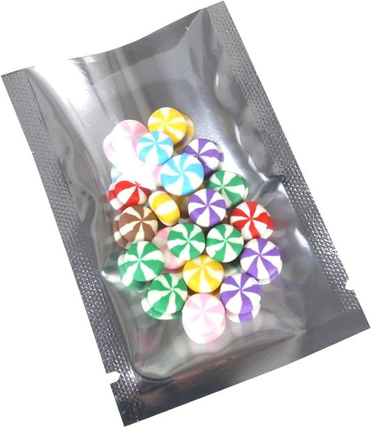 QQ Studio 100 PCS Metallic Mylar Foil Open Top Sealable Bags (6x9cm (2.3x3.5"), Clear & Silver)
