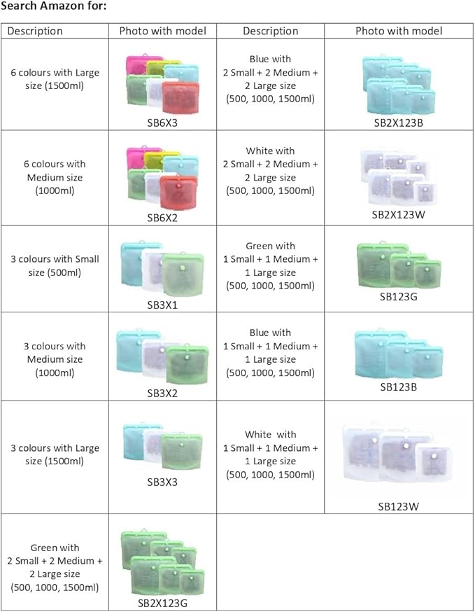 Reusable storage bag (Bundle 3pcs Small, White, Blue, Green)