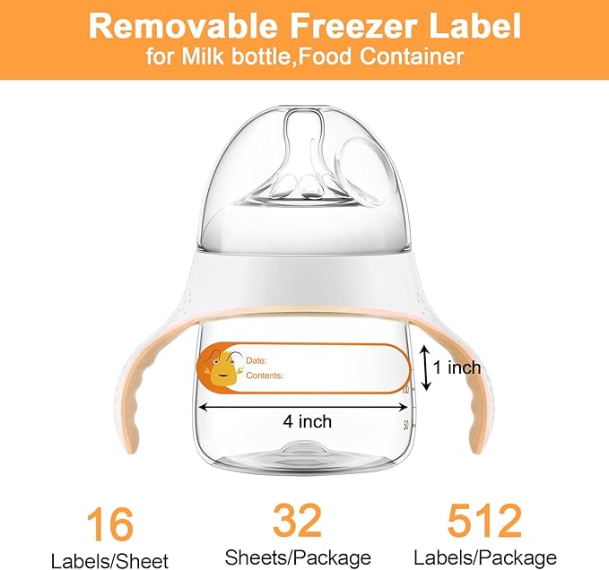 512pcs 1 x 4 Inch Baby Milk Bottle Labels to Write On,Freezer Labels Removable, Food Labels Cartoon Waterproof, No Residue Food Storage Labels for Kitchen, Mason Jar Labels,Can Not be Torn