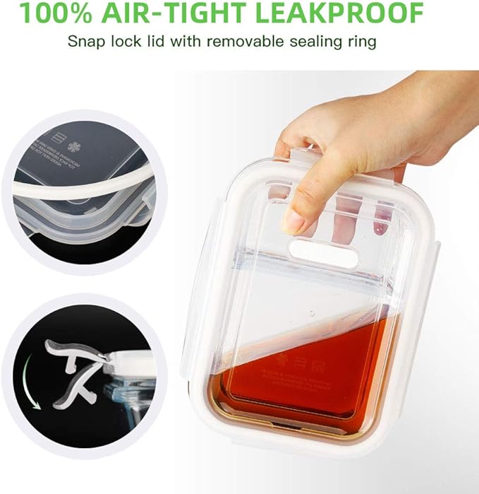 DAS TRUST [5-Pack,36 Oz Glass Meal Prep Containers 2 Compartments Portion Control with Upgraded Snap Locking Lids Glass Food Storage Containers, Microwave, Oven, Freezer (4.5 Cups, White)