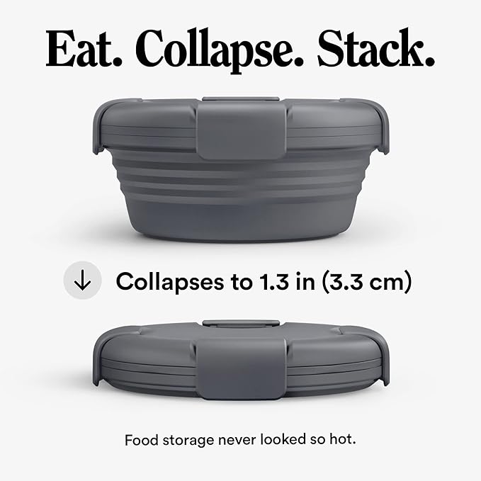 STOJO Collapsible Bowl - Carbon, 36oz - Reusable Silicone Bowl for Hot and Cold Food - Perfect for Travel, Meal Prep, To-Go Lunch, Camping & Hiking - Microwave & Dishwasher Safe