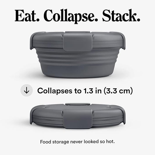 STOJO Collapsible Bowl - Carbon, 36oz - Reusable Silicone Bowl for Hot and Cold Food - Perfect for Travel, Meal Prep, To-Go Lunch, Camping & Hiking - Microwave & Dishwasher Safe