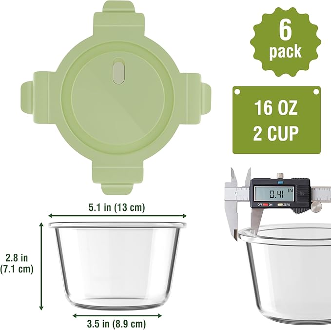4 PCS Glass Meal Prep Containers with Lids, Airtight 2 Cup Glass Storage Containers Set, Heat-Resistant BPA-Free Glass Containers for Soup Leftover, Microwave, Dishwasher, and Freezer Safe (4 Packs)