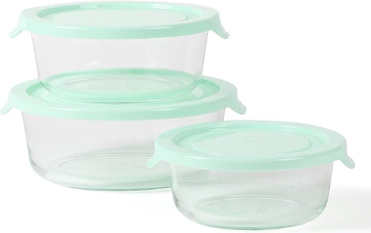Martha Stewart Hadsell 6 Piece 32.1 oz, 22 oz, 13.5 oz Round Borosilicate Glass Storage Container Set w/PP Pop Martha Blue Lids