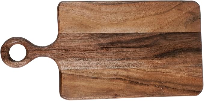 Acacia Wood Cutting Board with Natural Live Edge & Ring Handle, Vegetable Chopping and Serving Rustic Paddle for Bread Cheese Charcuterie and Pizza