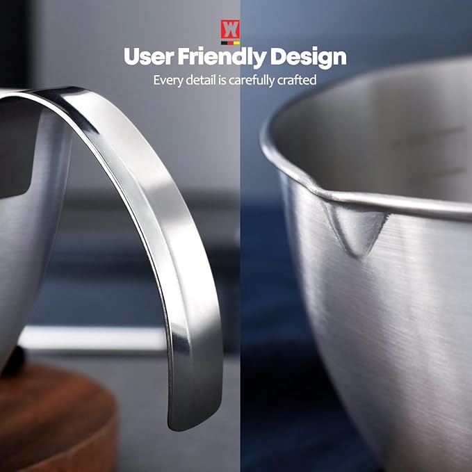 Mixing Bowl 1200ml/40.6oz & Measuring Spoon Set: Stainless Steel Measuring Bowls with Pour Spout & Handle/Multi-purpose Metal Bowl, Meal Prep, Baking Prep Kit Set (1200ml/40.6oz)