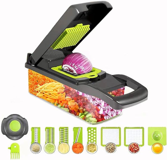 Vegetable Chopper Food Cutters Mandoline Slicer for Kitchen 8 In 1 with Container Household Kitchen Gadgets for Vegetable Fruit with Multi Blade Egg Separator -Cortador de Vegetales Gray