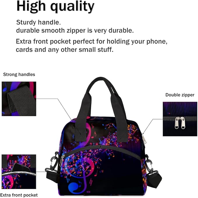 Insulated Lunch Bag for Women Men Abstract Music Note Leakproof Cooler Tote Bag Large Reusable Adult Lunch Box with Adjustable Shoulder Strap for Office Work Picnic Travel Beach