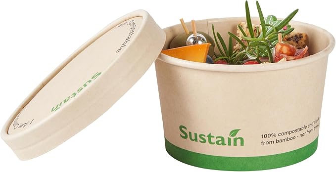 Restaurantware-LIDS ONLY: Sustain Round Paper Soup Container Lids, 50 Disposable Ice Cream Cup Lids - Cups Sold Separately, For 12 Ounce Cups, Bamboo To Go Cup Lids, With PLA lining, Compostable