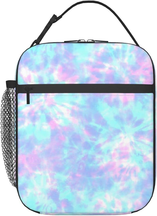 YETTA YANG Pink Tie Dye Purple Colorful Portable Lunch Bag Insulated Lunch Box Reusable Totes For Women Men Work Picnic Camping