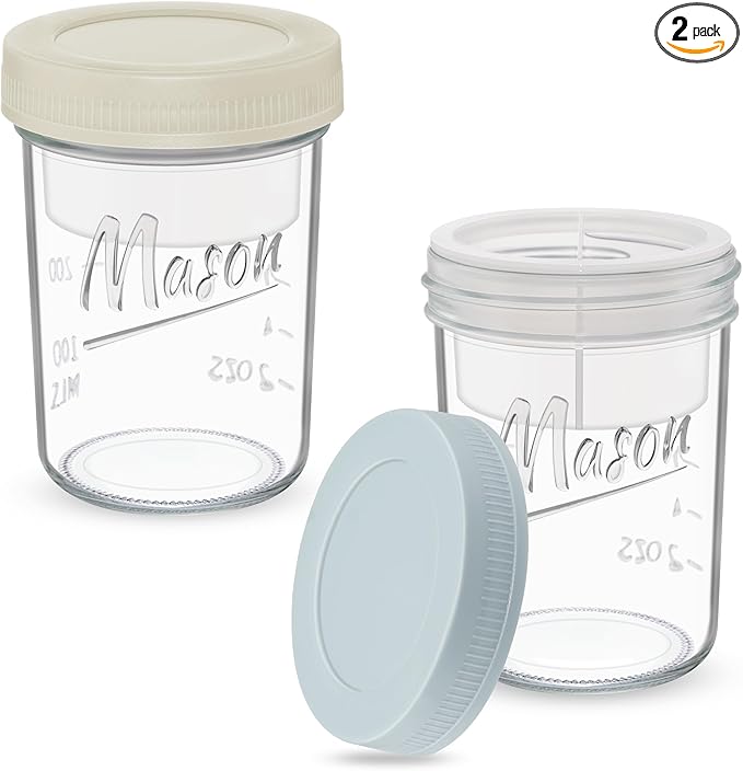 16 oz Overnight Oats Containers with Lids, 2-Pack Leak-Proof Wide Mouth Mason Jars & Separate Compartments for Fruits/Nuts, Airtight Glass Jars for Chia Pudding, Yogurt, Parfait and Salad
