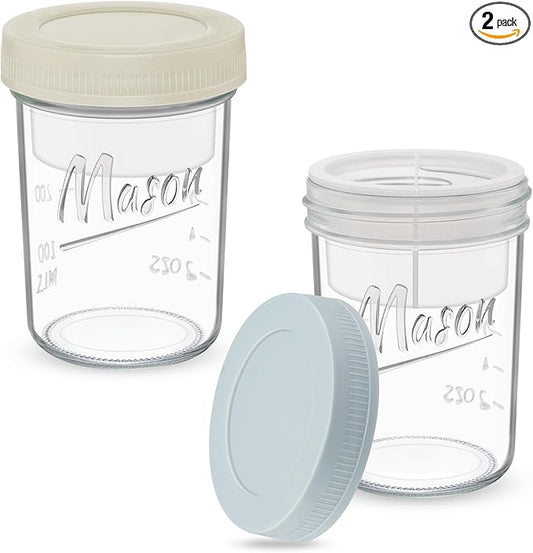 16 oz Overnight Oats Containers with Lids, 2-Pack Leak-Proof Wide Mouth Mason Jars & Separate Compartments for Fruits/Nuts, Airtight Glass Jars for Chia Pudding, Yogurt, Parfait and Salad
