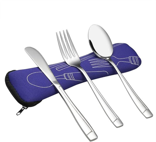 Cand 3 Piece Lunch Cutlery Set with Carrying Case, Stainless Steel Knife Fork Spoon