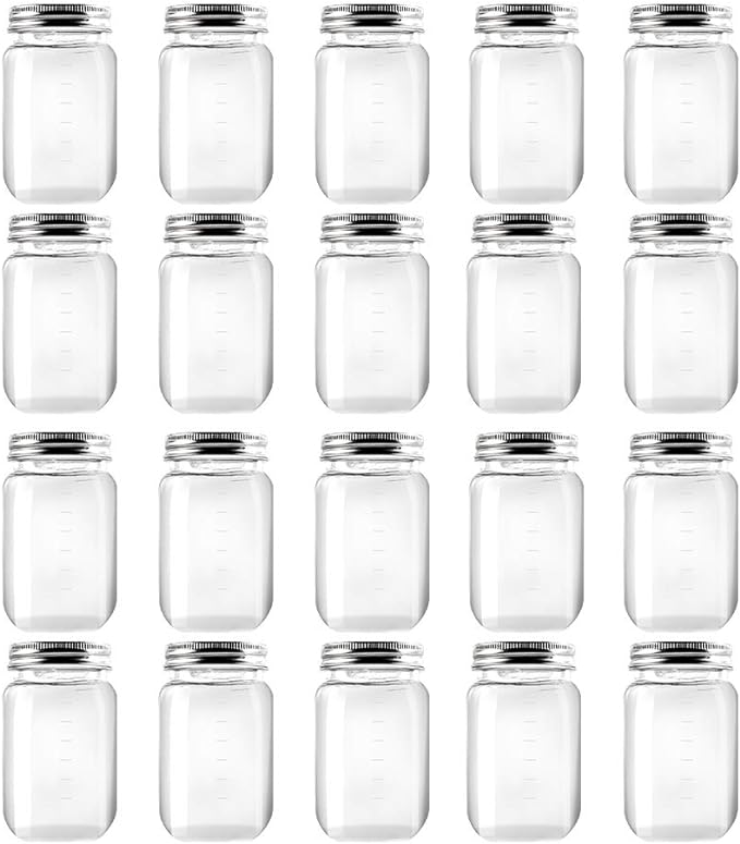 novelinks 16 Ounce Clear Plastic Jars Containers With Screw On Lids - Refillable Round Empty Plastic Slime Storage Containers for Kitchen & Household Storage - BPA Free (20 Pack)
