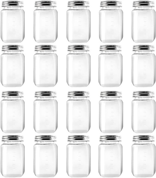 novelinks 16 Ounce Clear Plastic Jars Containers With Screw On Lids - Refillable Round Empty Plastic Slime Storage Containers for Kitchen & Household Storage - BPA Free (20 Pack)