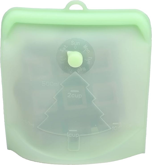 Reusable Silicone Food Bags with 100% Leak Proof, 100% Sustainable, Zero Plastic, Silicone Bags Microwave safe, Medium, Large) & Self Standing A Hook For Easy Hanging (Green)