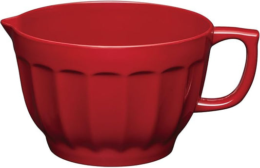 UPware Latte Style Melamine Batter Bowl with Pour Spout, Handle and Non-Slip Base, Grip Handle for Easy Mix and Pour, Home Essentials Cooking and Baking Tools, 4.3 quart, 11.5 x 8.75 Inch, Red