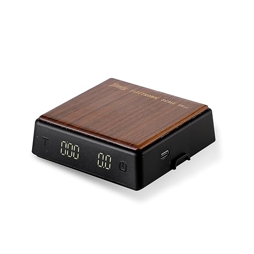 Mini Coffee Digital Scale with Timer, Rechargeable Kitchen Electronic Scale, Compact Digital Scale for Precision Brewing, Accurate Measurement for Espresso & Pour Over (Wood)