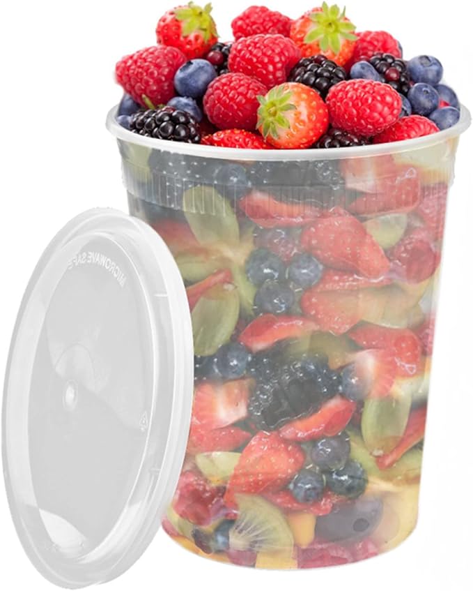Lawei Set of 50 Plastic Deli Food Containers with Lids - 32 Oz Food Storage Containers Freezer Deli Cups for Soup, Party Supplies, Meal Prep and Portion Control