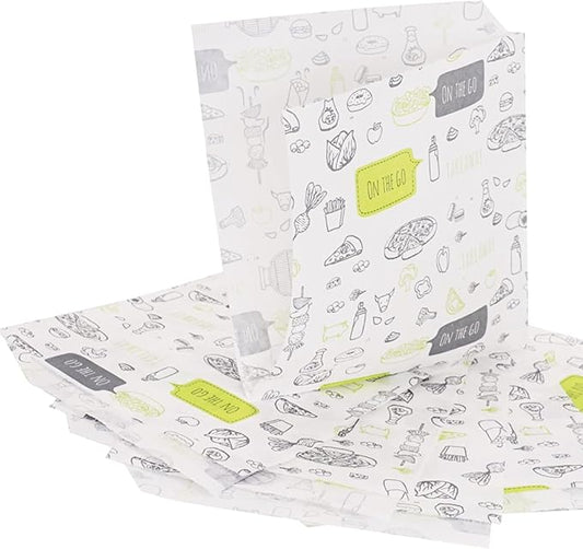 (Pack of 400) Paper Bags for Food Packaging 5.11" x 5.11" (13 x 13 cm), Greaseproof Fast Food Bags, Food Packaging, Burger Bags
