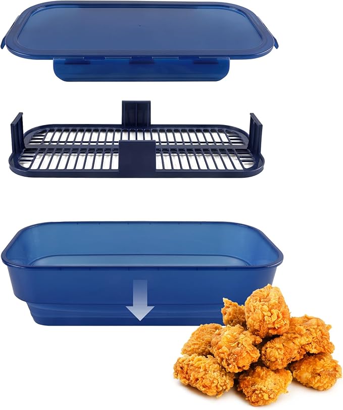 COOK WITH COLOR Collapsible Batter Bowl - Mess Free Breading Shaker Container - Great for Fried Fish, Fried Chicken, Onion Rings, Wings & More, Navy