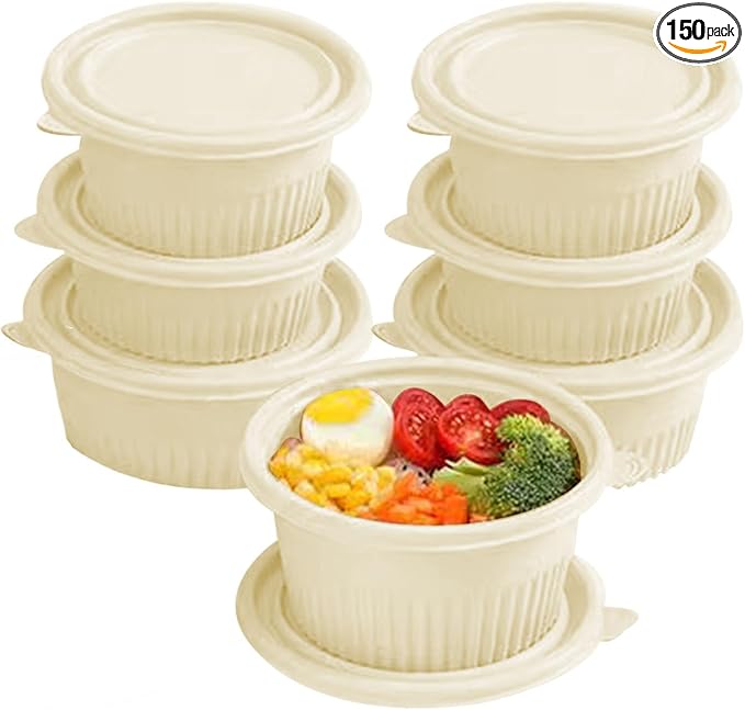 150 Plastic starch take out containers, Heavy duty quality take out containers, environmentally friendly, made of Plastic starch for takeaway meal prep containers 5.7 * 5.7