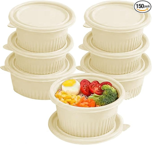150 Plastic starch take out containers, Heavy duty quality take out containers, environmentally friendly, made of Plastic starch for takeaway meal prep containers 5.7 * 5.7