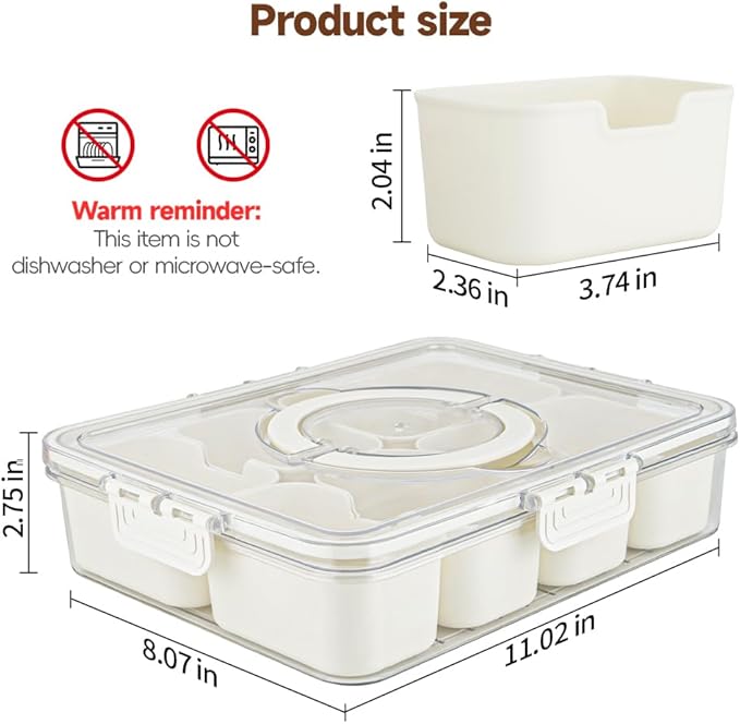 2PCS Snackle Box Container, 3rd Gen Vegetable Tray with Lid, Divided Serving Tray with Lid and Handle, 8 Compartment Veggie Platter, Snack Box Container, Food Organizer for Nuts, Candy, Fruits