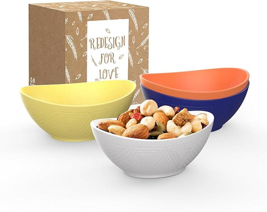 Homienly Wheat Starw Small Bowls - 10 OZ Mini Bowls for Snack, Dessert, Fruits,Small Portions,Ice Cream,Dip,Yogurt, 5 Inch Oval Dish Set of 4,Microwave and Dishwasher Safe-Mondrian Color