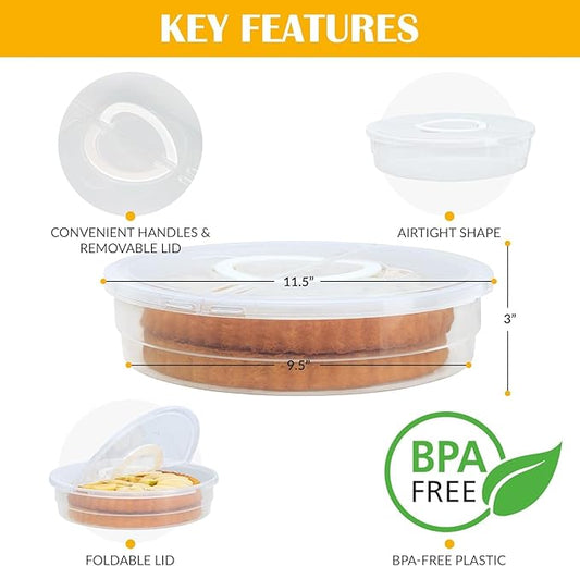 Plastic Pie Carrier with Lid and Handles - Airtight Cover, BPA Free Container for Pies and Pastry Products - Round Keeper Keeps Cookies, Muffins, Cupcakes, Bakery Fresh