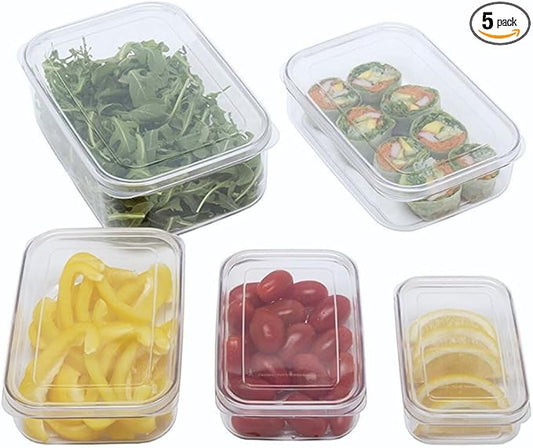(Set of 5) Micro Clear Shatterproof Food Storage Containers with Lids, Stackable, Nestable BPA-Free Kitchen Canisters, Crystal Clear Tritan Body, Dishwasher & Microwave Safe, Made in Japan