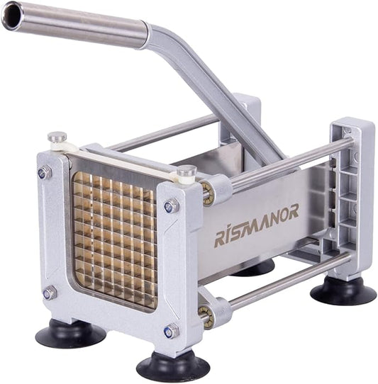 Rismonar French Fry Cutter Stainless Steel Potato Slicer With 1/2in 1/4in 3/8in Blade for Carrots Cucumbers Vegetables (Silver, Machine + 3/8)