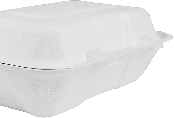 KARAT EARTH Clamshell Take Out Food Containers [9"x6", 200 ct ] Compostable To Go Containers, Natural Biodegradable Bagasse | White