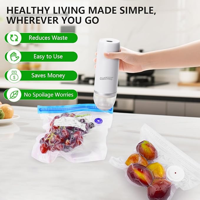 Vacuum Sealer - Handheld Vacuum Sealer Machine for Food, Portable Food Storage with 10 Seal Bags, Sous Vide Friendly