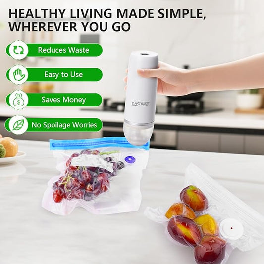 Vacuum Sealer - Handheld Vacuum Sealer Machine for Food, Portable Food Storage with 10 Seal Bags, Sous Vide Friendly