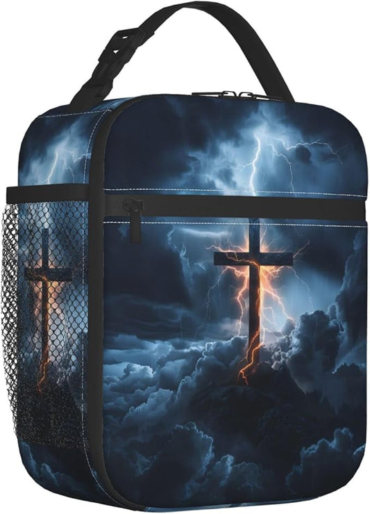 Insulated Lunch Box for Kids Boys Girls, Reusable Lunch Bag for School, Office, Work, Picnic, Travel, Cross with Lightning Lunch Box