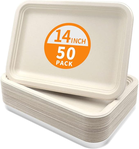 Celel 50 Pack 14 Inch Disposable Food Trays, Large Paper Plates 14 inch Heavy Duty Disposable Serving Platters Trays for Crawfish, Seafood Boil, BBQ, Cookies, Dessert