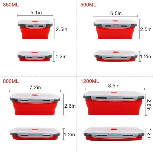 Guyuyii Collapsible Food Storage Containers - 4-Pack Silicone Food Storage Containers with Lids for Pantry - Perfect for Meal Preppers, Lunch, Picnics, Kitchen Use, and Travelers