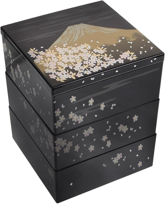 Amosfun Traditional Japanese Bento Lunch Box 3-tiers Sushi Tray Plastic Lacquered Snack Box with Lid Meal Container for Home Restaurant