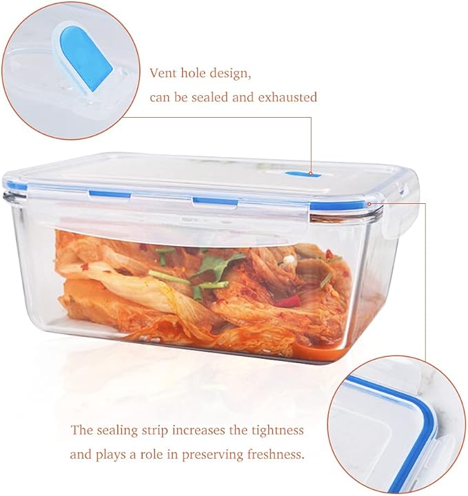 Extra Large Glass Food Storage Containers with Lids, Set-8-Piece Big Size Food Storage Box, Ideal for Storing Food, Vegetables, Fruits, Baking Cake & lot of other Tasty Food (Rectangular)