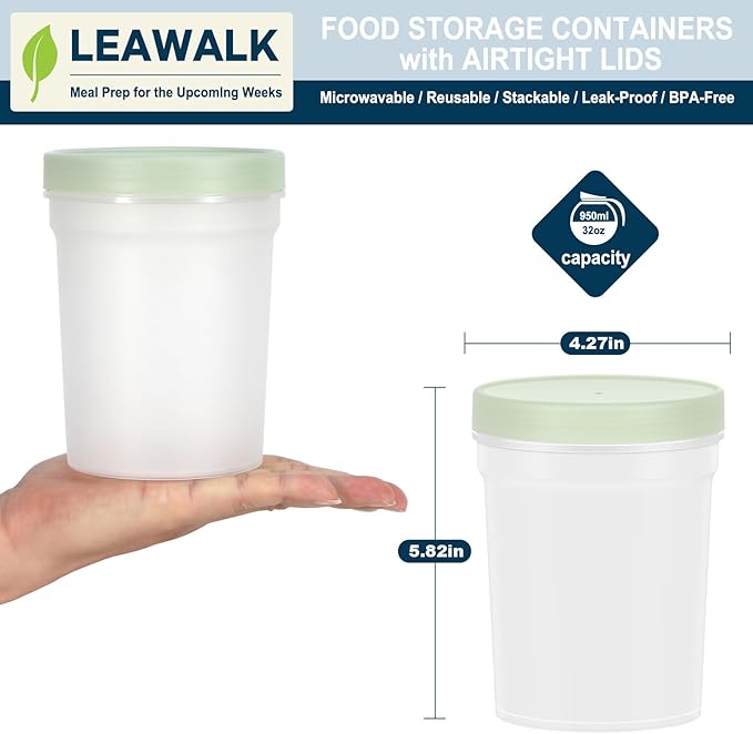 32 oz -12 Pack Reusable Food Freezer Storage Containers with Lids BPA Free, Twist Top Deli Container, Leak Proof, Stackable, Microwave and Dishwasher Safe-Elegant Green